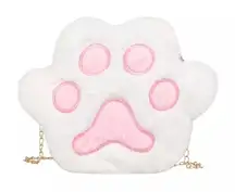 🆕White Faux Fur Cat Paw Crossbody Bag Purse
