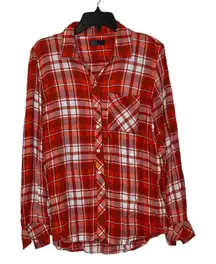 Gap Plaid Red‎ Button Up Collar Shirt Women Size Medium Long Sleeve Chest Pocket