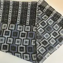 Vintage 90s Blue Green Mod Square Print Semi Sheer Long Wrap Scarf