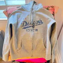 los angeles dodgers baseball grey zip up hoodie vintage streetwear style sweatshirt 