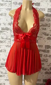 Elegant Red Lace Halter Chemise