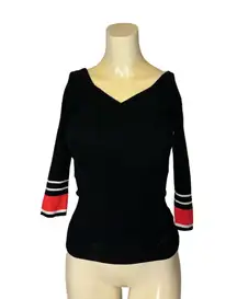 Express Size Small Black and Red White Faux Wrap Sweater Shirt