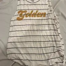 Grayson Threads White and Black Striped Tank with Gold Text