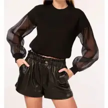 Cami‎ NYC Valeria Puff Mesh Sleeve Sweatshirt Top Black Sz S