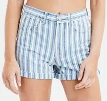 American Eagle Mom Short Blue White Striped High Rise Denim Shorts Women's Sz 8