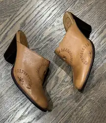 Jack Rogers Tan Leather Marley Western boho Style Mule Slides heels