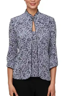 Alex Evenings Blue Floral Glitter 2 Piece Jacket Tank Top Set Women's Size S