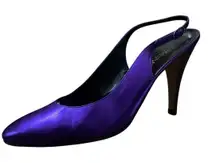 Vintage 90's YSL YVES ST. LAURENT Purple LEATHER Slingback Heels Shoes Pumps 8