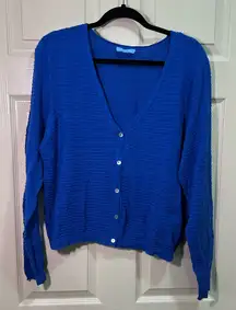 Draper James RSVP Textured V-neck Button Cardigan Size XL Blue Cropped Women’s