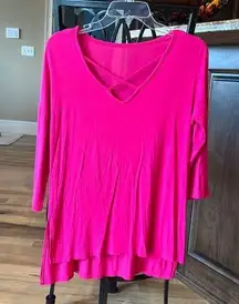 Oversized Flowy Long Top Hot Pink Womens XS Roomy Comfy