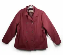 Woolrich Coat Womens XL Ruby Red Gray Striped Wool Blend Lined Jacket Outdoors