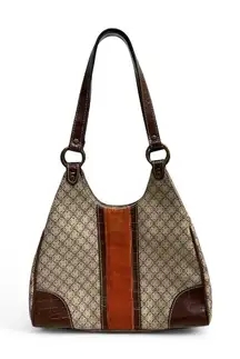 Vintage Liz Claiborne Villager Monogram Shoulder Bag Brown Tan 12x12x3