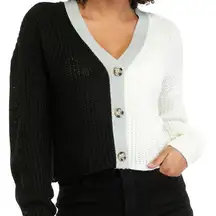 Cardigan Black White Gray Color Block Acrylic Sweater True Craft Women Large New