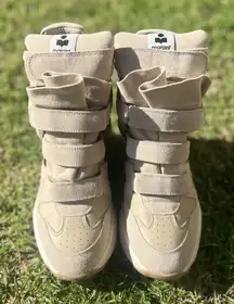 ISABEL MARANT Women’s Balskee High-Top Leather Wedge Sneakers Beige Suede EU 38