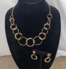 Sparkle & Bling Gold-Tone Black Tortoise Chunky Chain Necklace Earring Set- OSFM