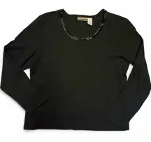 90s Vintage Liz Claiborne 100% Cotton Beaded Chevron Pattern Neckline Top XL