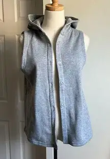 Grey Hoodie Vest, Gray Sleeveless Sweatshirt, Button Down