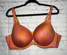 Cacique Lane Bryant Push Up Plunge Underwire Bra Orange Pink Animal Print SZ 44D