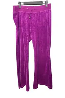 Plush & Lush Velour Track Pants Women's Size Large Wide Leg Purple Sequin Pocket