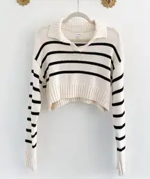 Cream Stripe Collar Crop Sweater