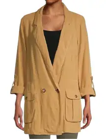 Free People Women’s Size XL Tan Linen Blend Charly Lightweight Jacket Blazer