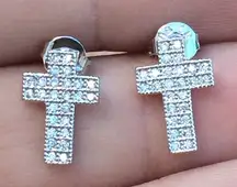 Rhodium Plated Pave Set Cubic Zirconia CZ Cross