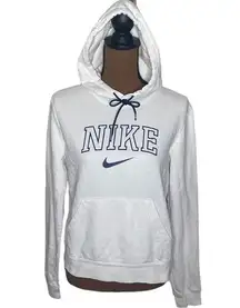 Nike spellout logo kangaroo pocket white and navy drawstring hoodie size M