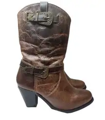 Dingo  Western Distressed Brown Leather Mid Calf Buckle Boot 9.5‎