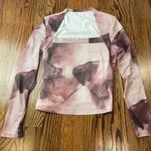 Gorgeous brown and cream mesh top, tie-dye look....