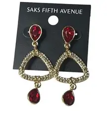 Saks Fifth Ave Gold and Red Dangle Crystal Pierced Earring