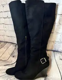 Seychelles‎ Minerva Black Faux Suede Mid Calf Platform Heel Boots Size 8.5 Flaws