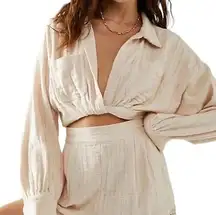 Free People  Endless Summer Stay Cool Cropped Wrap Top Size Large Beige NWOT Salt