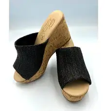 sbicca Woven Cork Wedge Heel Platform Peep Toe Slides Black  Denali Sandals sz 8