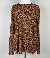 INC International Concepts Top Women 0X Brown Leopard Print Mesh Long Sleeve Y2K