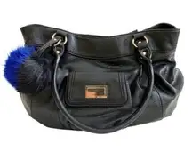 Juicy Couture Purse Handbag Black Blue Pom Pom Hobo Satchel Bag Purse