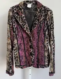 Alberto Makali sz L Blazer Jacket Animal Print Colorful Lace Lagenlook Art