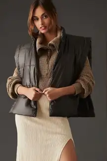 Pilcro By Anthropologie Black Tie Side Packable Puffer Vest One Size