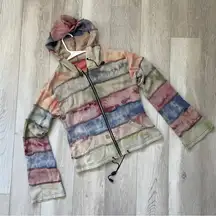 Nepal Patchwork Jacket cotton striped hooded zip womens (medium) grunge pastel