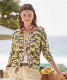 Sundance Tangier Camo Cardigan Sweater Embroidered Cotton Size PM