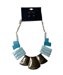 Noir Concho Turquoise White Choker Necklace & Gold Round Earrings Brand New