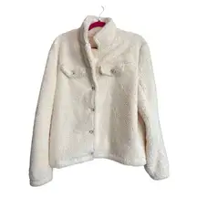 Pink Lily Womens Cream Sherpa Button Up Oversized Jacket Size XL