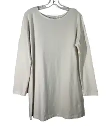 White Long Sleeve Bamboo Organic Cotton Tunic Longline Top T-Shirt S