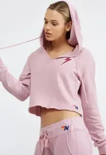 Aviation Nation bolt striped relaxed cropped hoodie-
Pink size L Preppy Casual