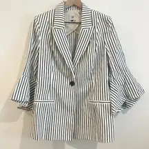 Cabi Blazer  10 Nautical Striped Bell Sleeve Unicorn One Button Front Business