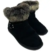 Tigris Womens 7 Cow Suede Rabbit Fur And Sheepskin Black Flat Ankle Boot