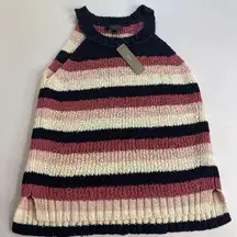 NEW! J. Crew Sweater Tank Stripe Navy Blue Rose Pink Ivory Sz XS Fall Winter