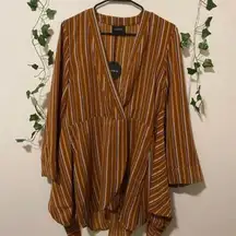 Storia Orange Striped Long Sleeve Wrap Romper Jumpsuit Size S NWT