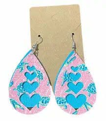 Sea Turtles‎ Dangle Drop Earrings Hearts Pink Teal