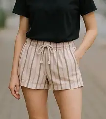 Roxy Striped Shorts Elastic Waist Casual Comfy Beach Summer Medium‎ Cotton Linen