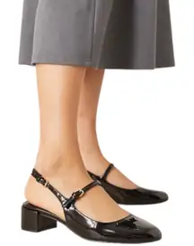 Mango Patent Leather Effect Slingback Mary Jane Pump Black Size 40